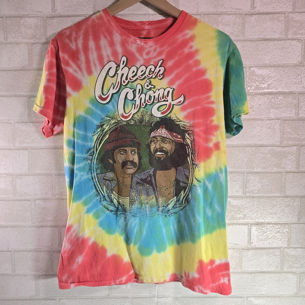 Cheech & Chong Colorful Tie-dye Hippie Bohemian Stoner T-shirt Small 100% Cotton
